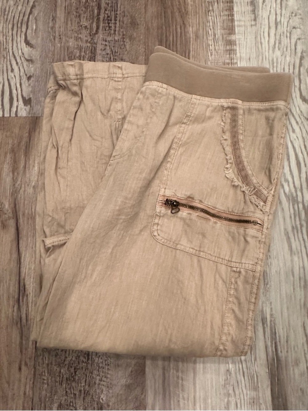 XCVI Camden Linen Tapered Crop Pant Pull On Lightweight Neutral Sz M - Picture 2 of 14
